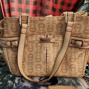 Etienne Aigner Tan Monogram Shoulder Bag